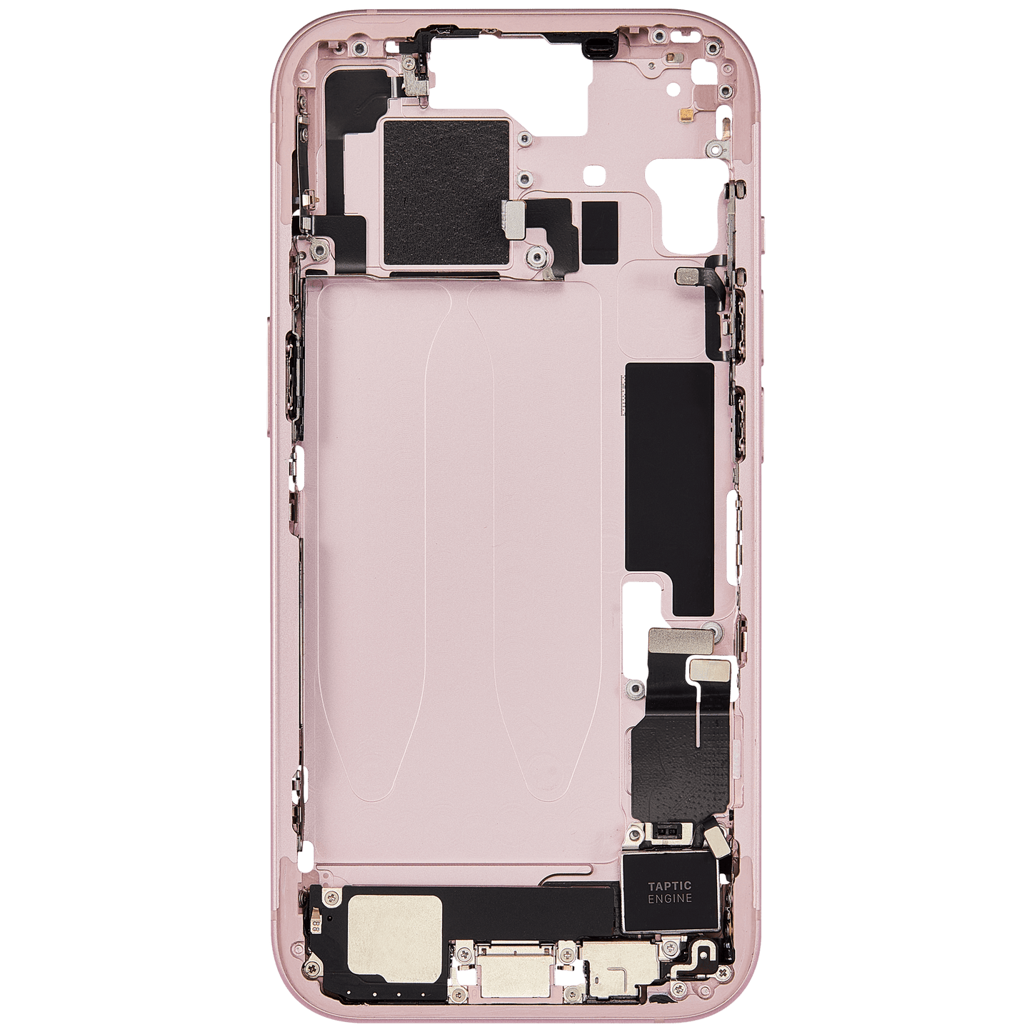Mid-Frame Housing W/ Charging Port Flex & Small Parts For iPhone 15 (EU / Global Version) (Used OEM Pull: Grade B) (Pink)