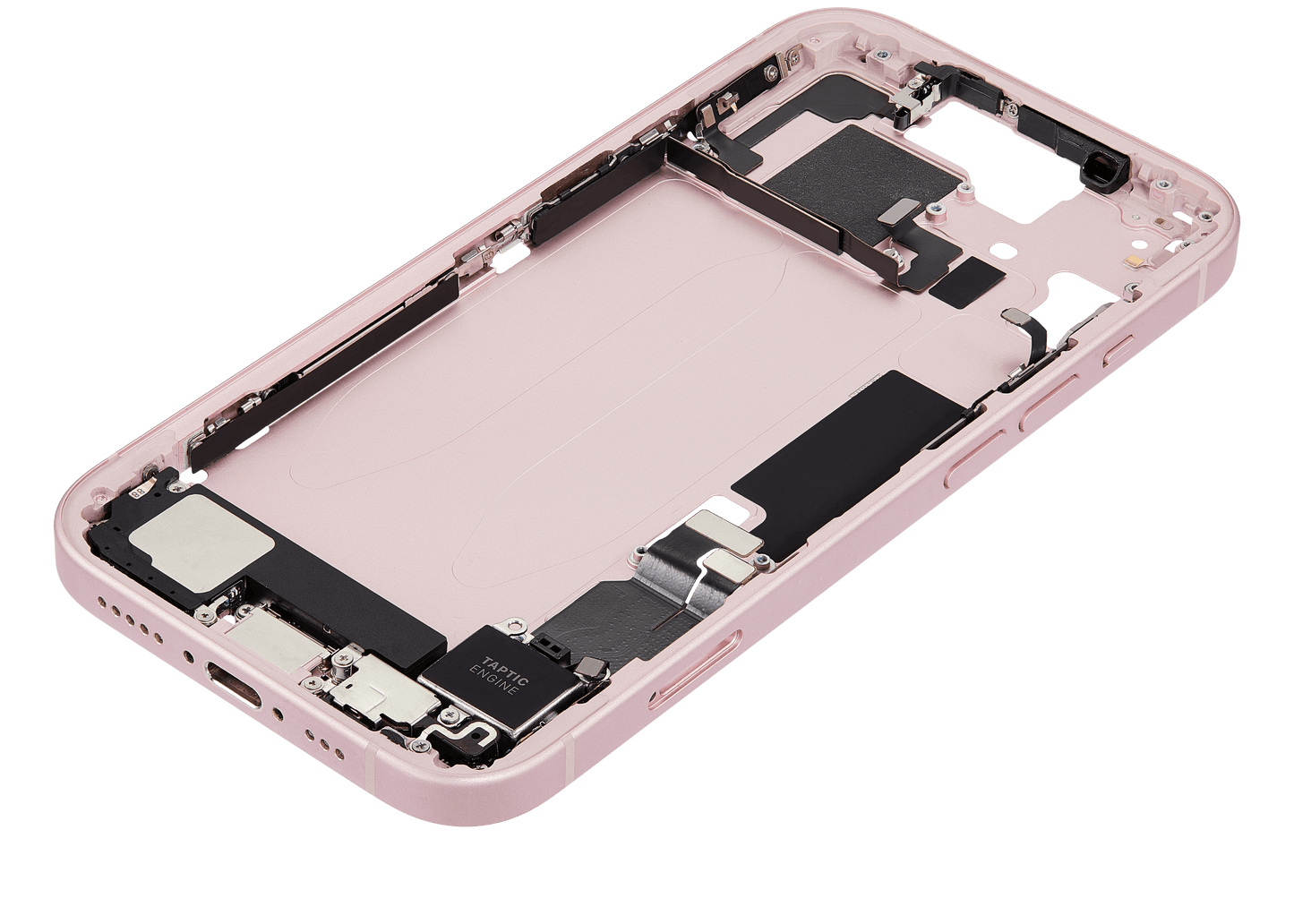 Mid-Frame Housing W/ Charging Port Flex & Small Parts For iPhone 15 (EU / Global Version) (Used OEM Pull: Grade B) (Pink)