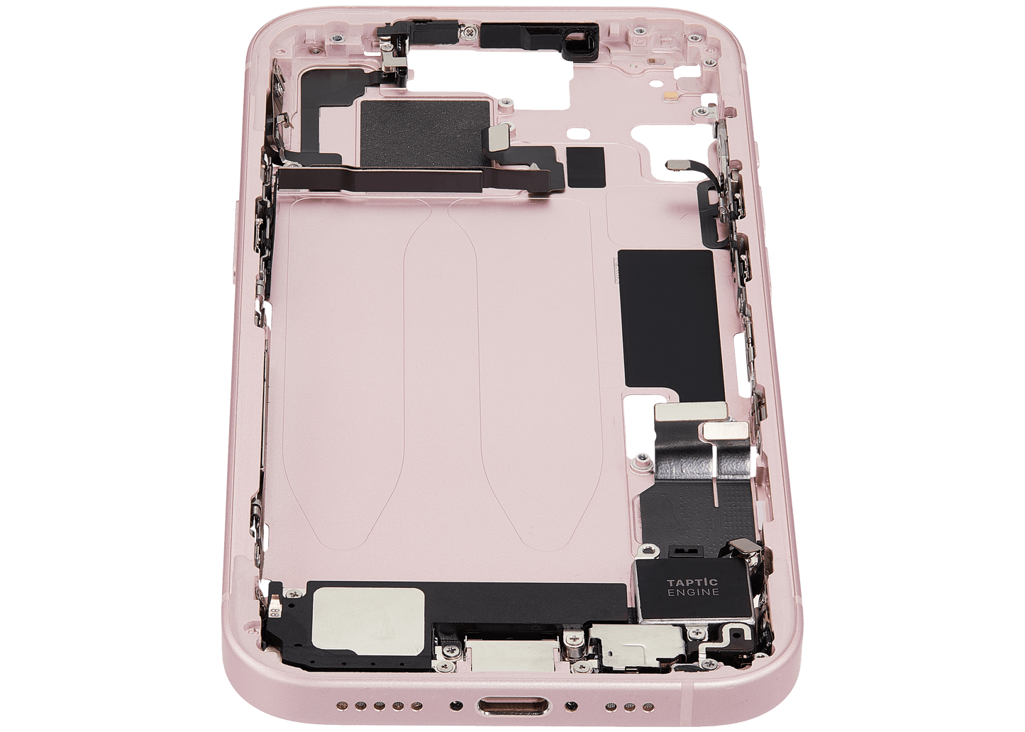 Mid-Frame Housing W/ Charging Port Flex & Small Parts For iPhone 15 (EU / Global Version) (Used OEM Pull: Grade B) (Pink)