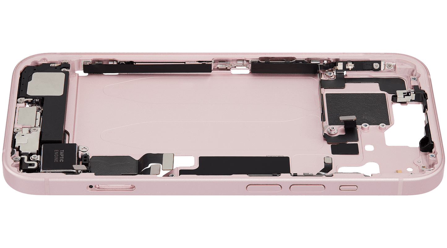 Mid-Frame Housing W/ Charging Port Flex & Small Parts For iPhone 15 (EU / Global Version) (Used OEM Pull: Grade B) (Pink)