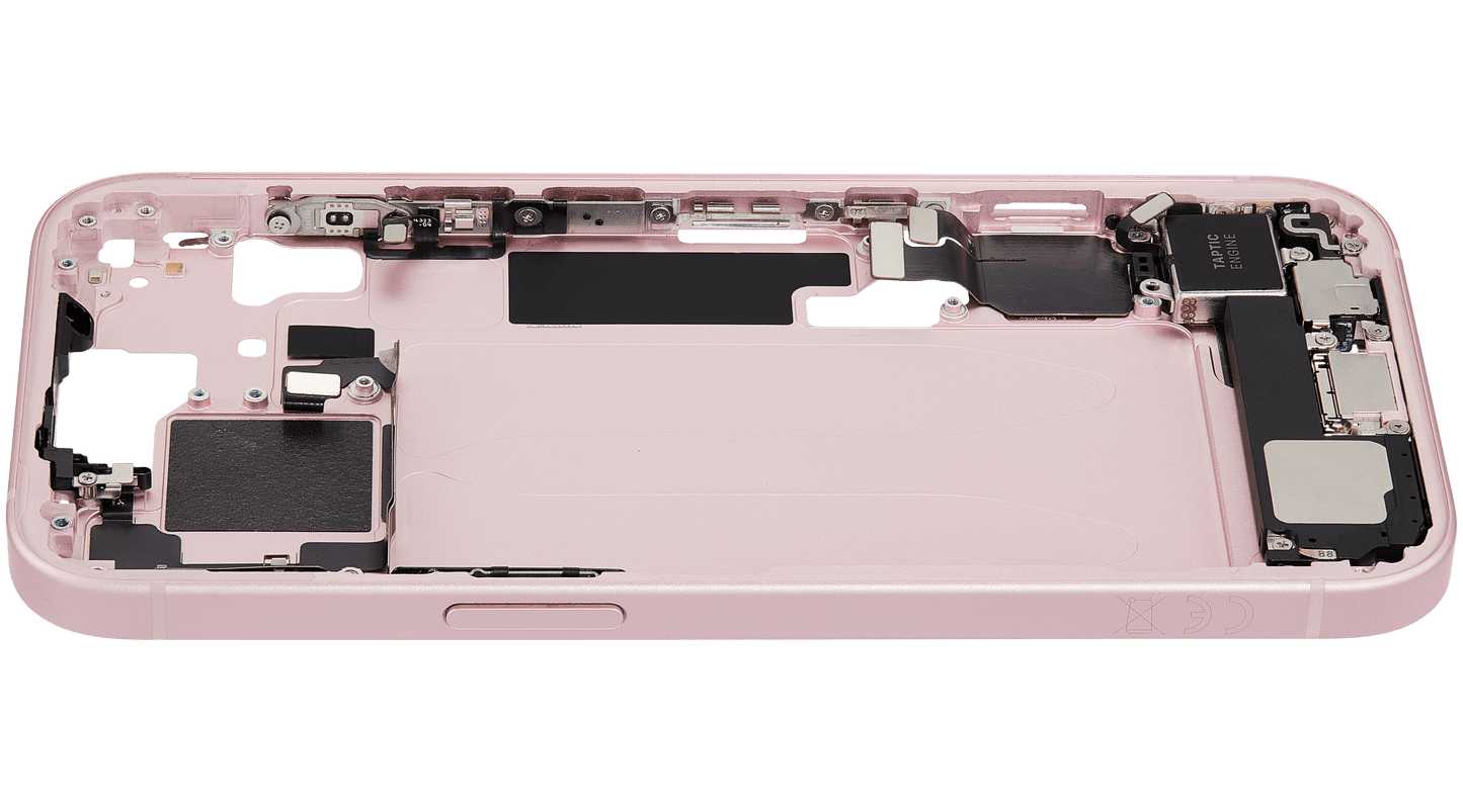 Mid-Frame Housing W/ Charging Port Flex & Small Parts For iPhone 15 (EU / Global Version) (Used OEM Pull: Grade B) (Pink)