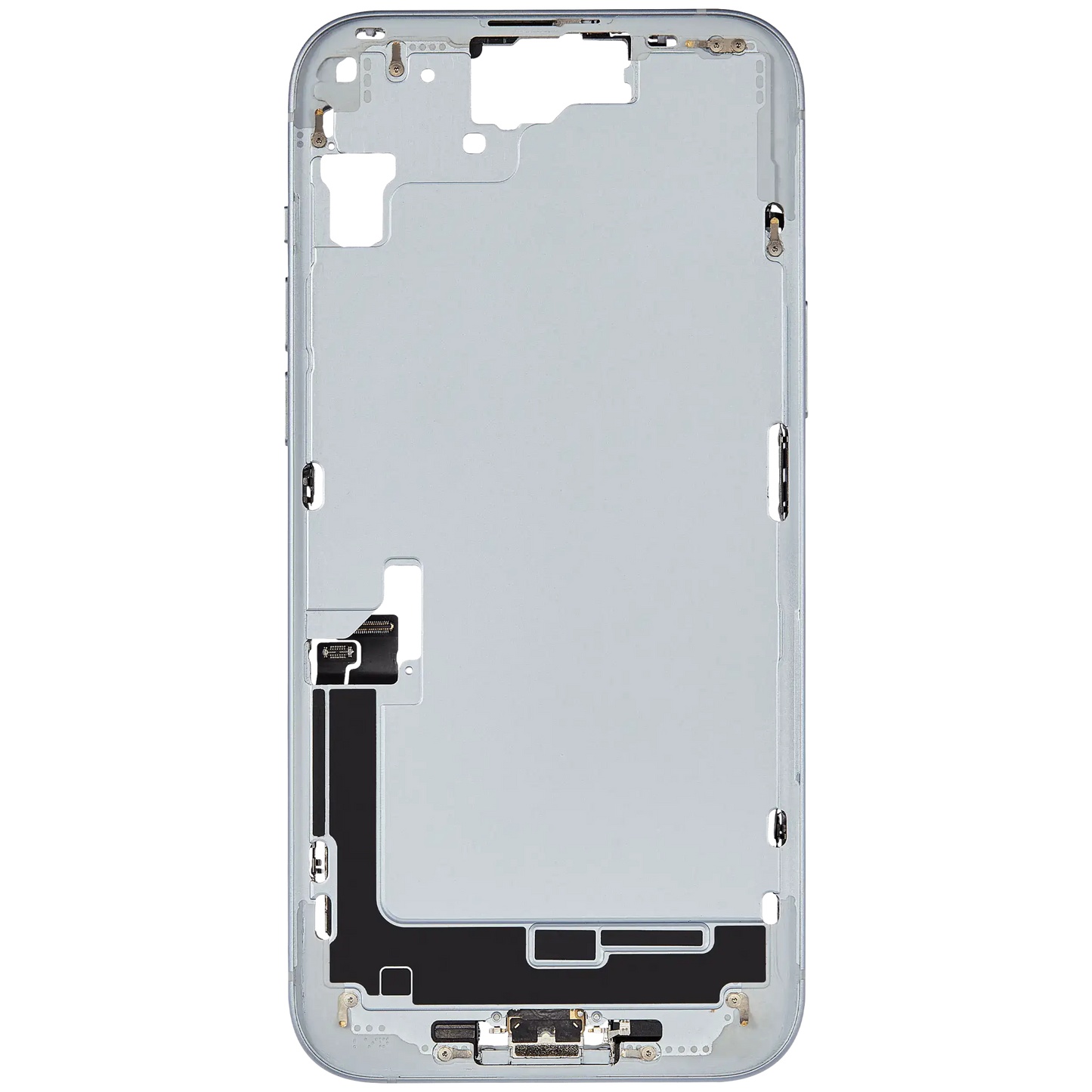 Mid-Frame Housing W/ Charging Port Flex & Small Parts For iPhone 15 Plus (EU / Global Version) (Used OEM Pull: Grade B) (Blue)