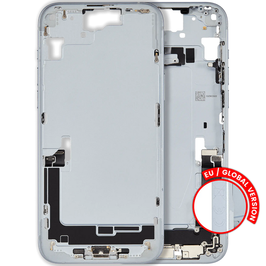 Mid-Frame Housing W/ Charging Port Flex & Small Parts For iPhone 15 Plus (EU / Global Version) (Used OEM Pull: Grade B) (Blue)