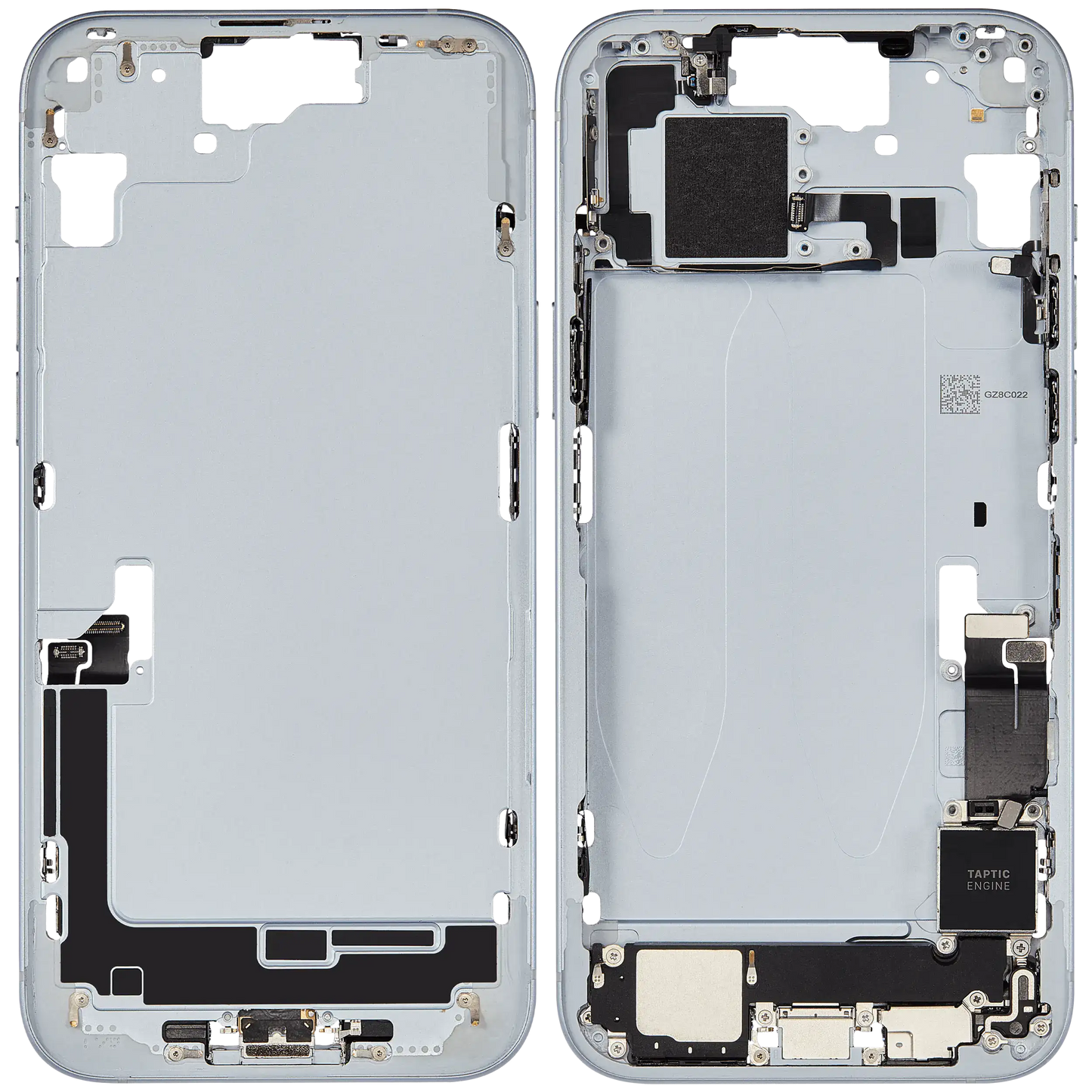 Mid-Frame Housing W/ Charging Port Flex & Small Parts For iPhone 15 Plus (EU / Global Version) (Used OEM Pull: Grade B) (Blue)
