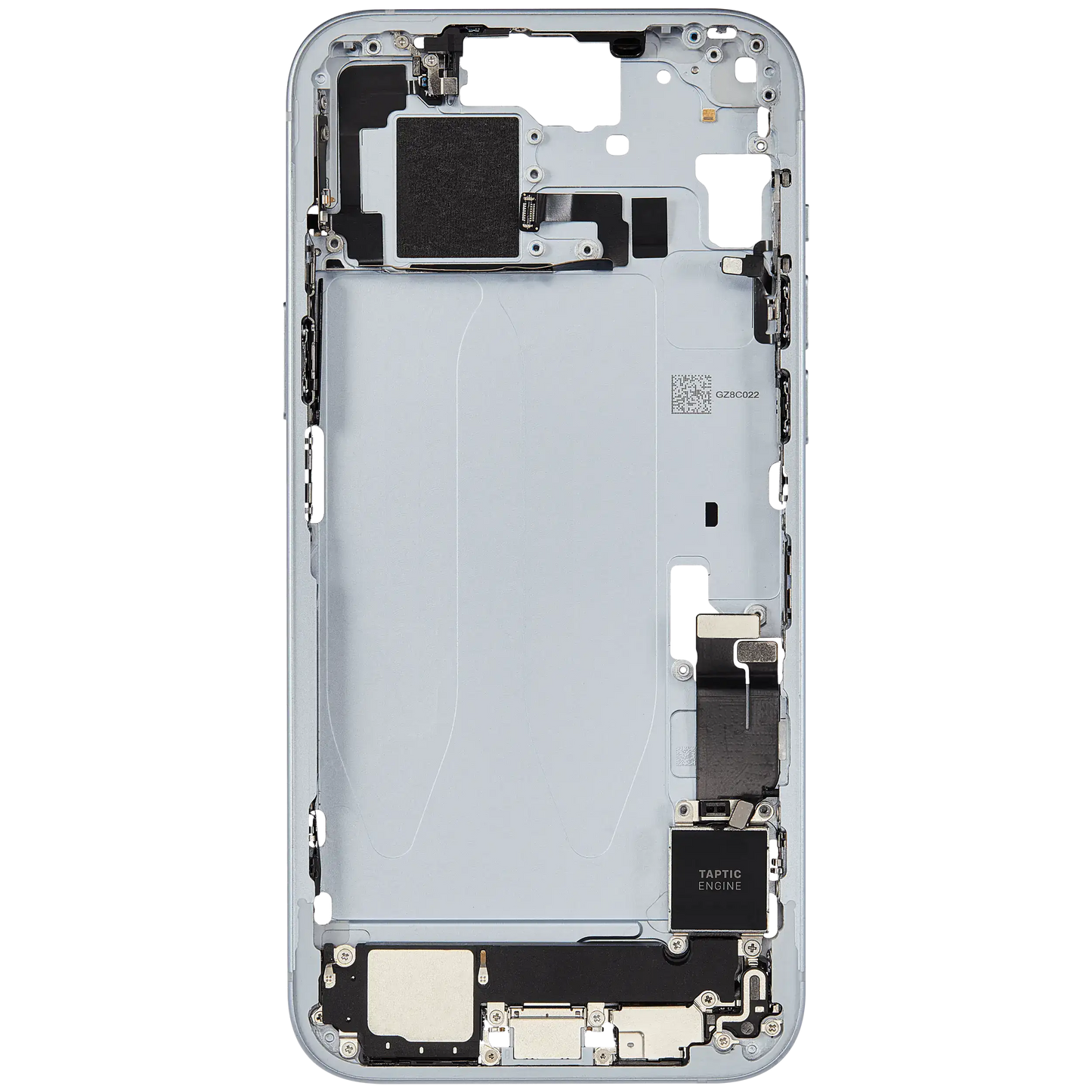 Mid-Frame Housing W/ Charging Port Flex & Small Parts For iPhone 15 Plus (EU / Global Version) (Used OEM Pull: Grade B) (Blue)
