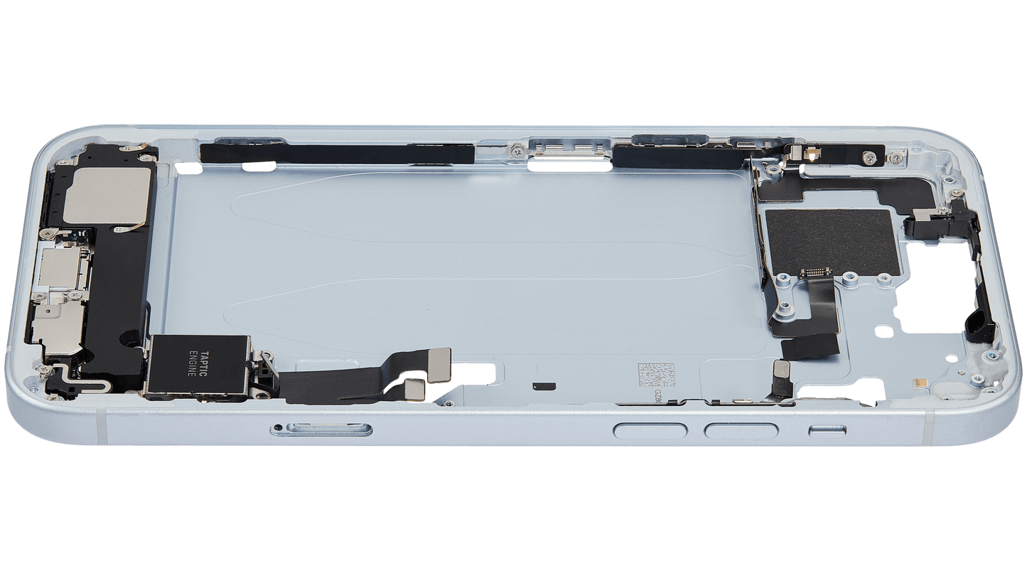 Mid-Frame Housing W/ Charging Port Flex & Small Parts For iPhone 15 Plus (EU / Global Version) (Used OEM Pull: Grade B) (Blue)