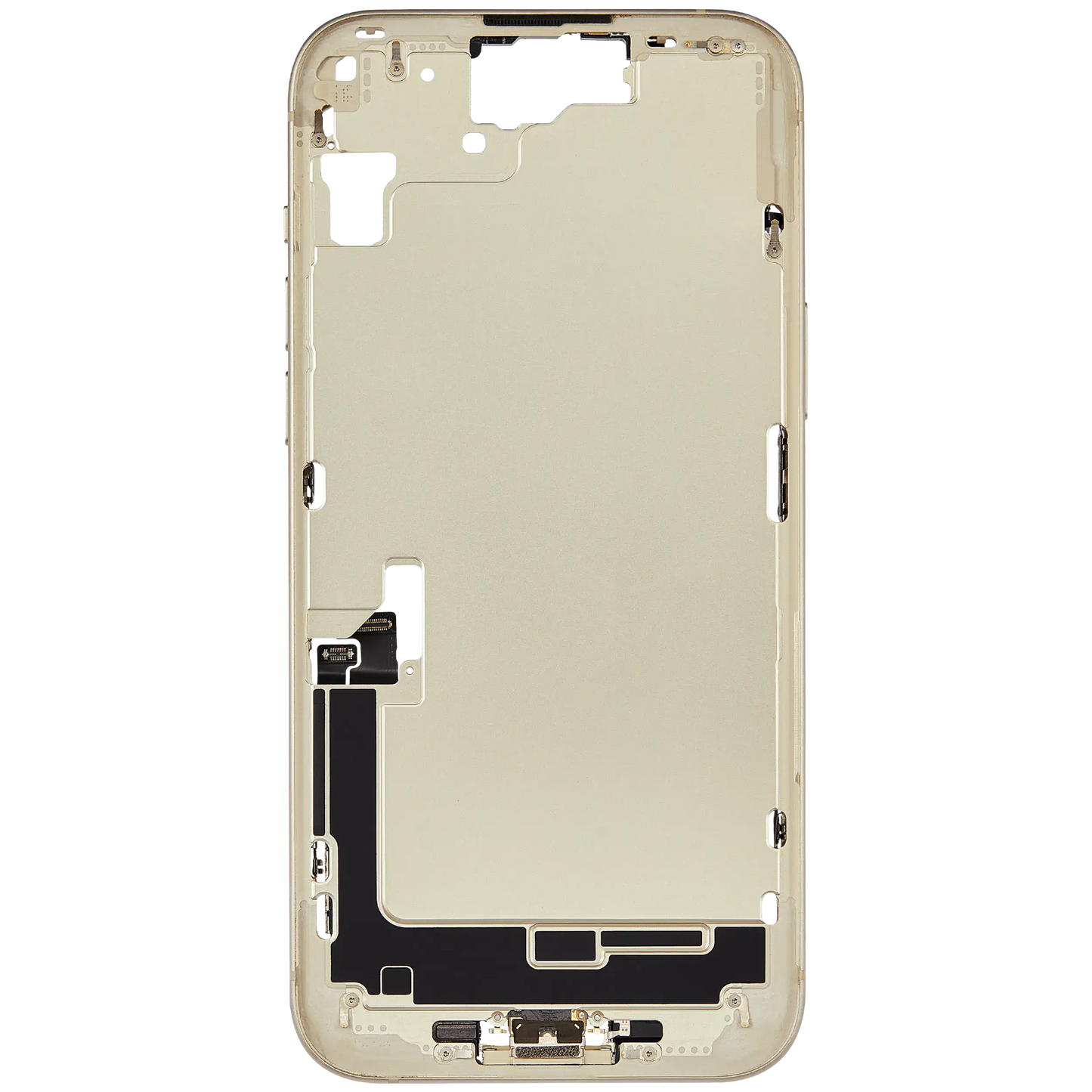 Mid-Frame Housing W/ Charging Port Flex & Small Parts For iPhone 15 Plus (EU / Global Version) (Used OEM Pull: Grade B) (Yellow)