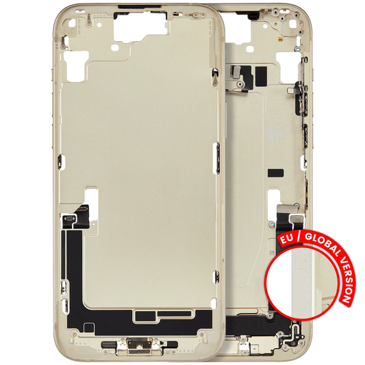 Mid-Frame Housing W/ Charging Port Flex & Small Parts For iPhone 15 Plus (EU / Global Version) (Used OEM Pull: Grade B) (Yellow)