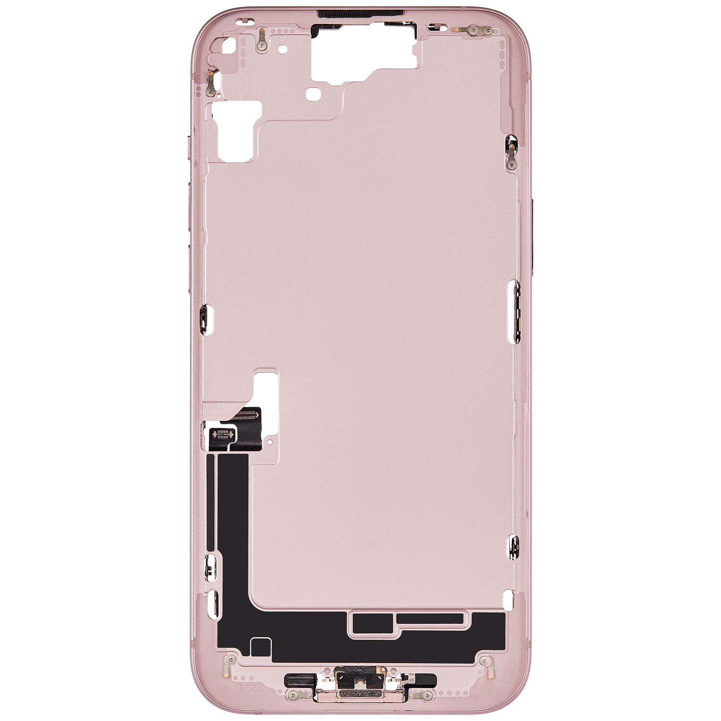 Mid-Frame Housing W/ Charging Port Flex & Small Parts For iPhone 15 Plus (EU / Global Version) (Used OEM Pull: Grade B) (Pink)