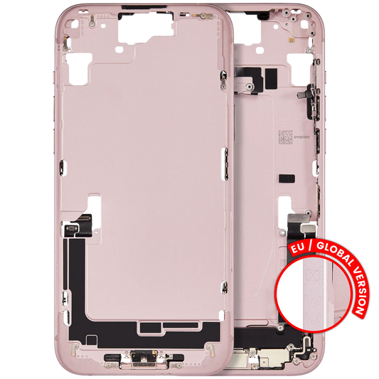 Mid-Frame Housing W/ Charging Port Flex & Small Parts For iPhone 15 Plus (EU / Global Version) (Used OEM Pull: Grade B) (Pink)
