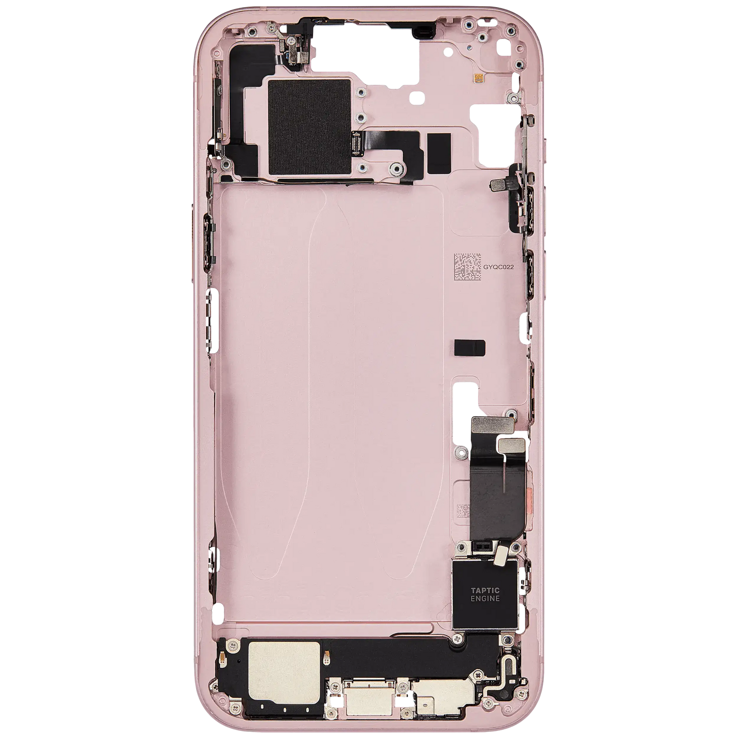 Mid-Frame Housing W/ Charging Port Flex & Small Parts For iPhone 15 Plus (EU / Global Version) (Used OEM Pull: Grade B) (Pink)