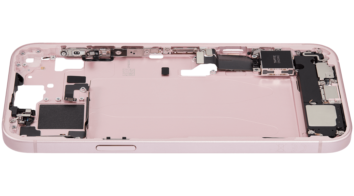 Mid-Frame Housing W/ Charging Port Flex & Small Parts For iPhone 15 Plus (EU / Global Version) (Used OEM Pull: Grade B) (Pink)