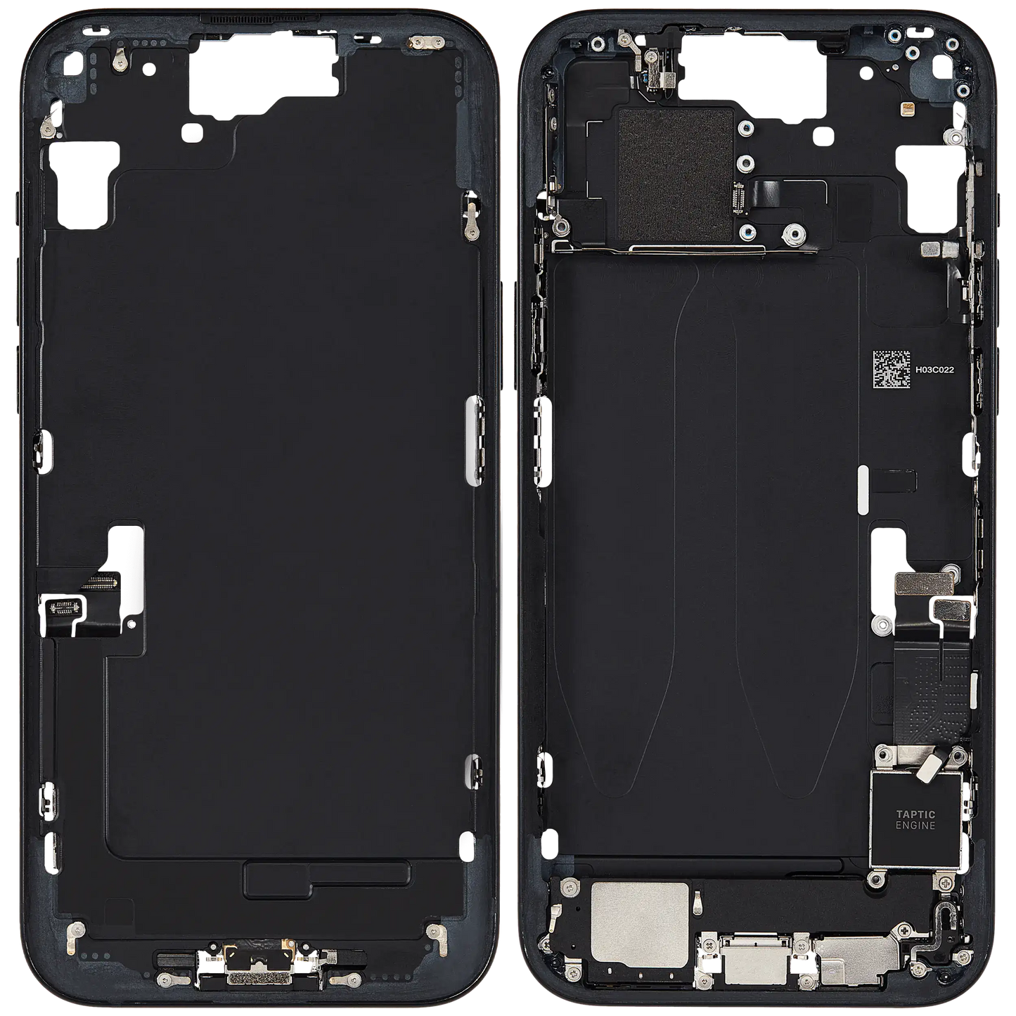 Mid-Frame Housing W/ Charging Port Flex & Small Parts For iPhone 15 Plus (EU / Global Version) (Used OEM Pull: Grade C) (Black)