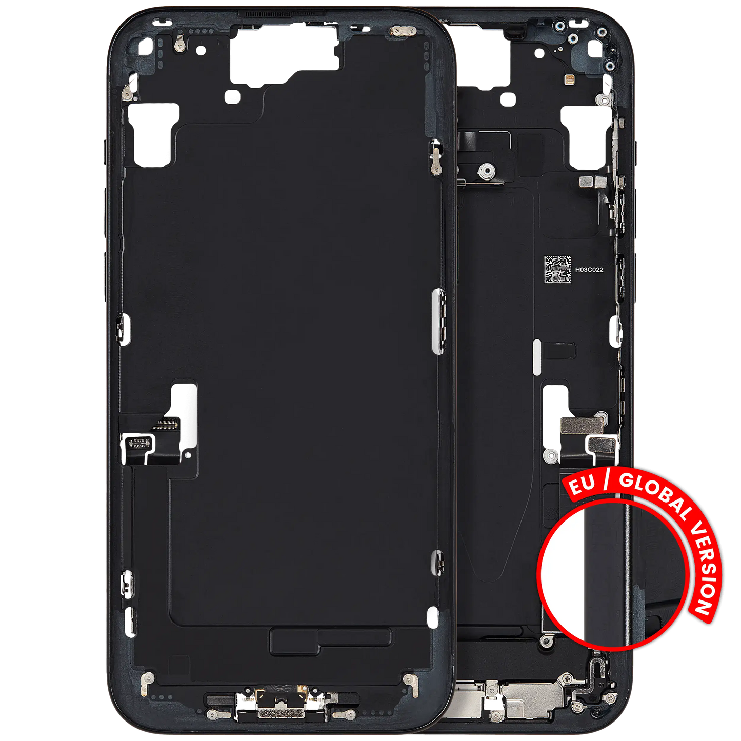 Mid-Frame Housing W/ Charging Port Flex & Small Parts For iPhone 15 Plus (EU / Global Version) (Used OEM Pull: Grade C) (Black)