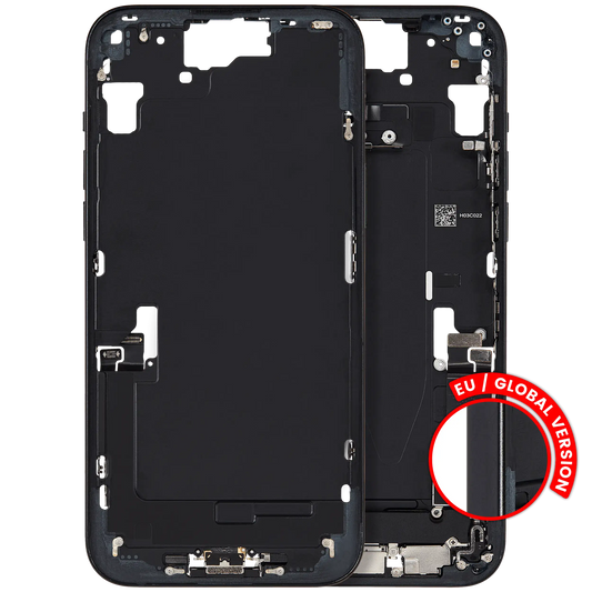 Mid-Frame Housing W/ Charging Port Flex & Small Parts For iPhone 15 Plus (EU / Global Version) (Used OEM Pull: Grade C) (Black)