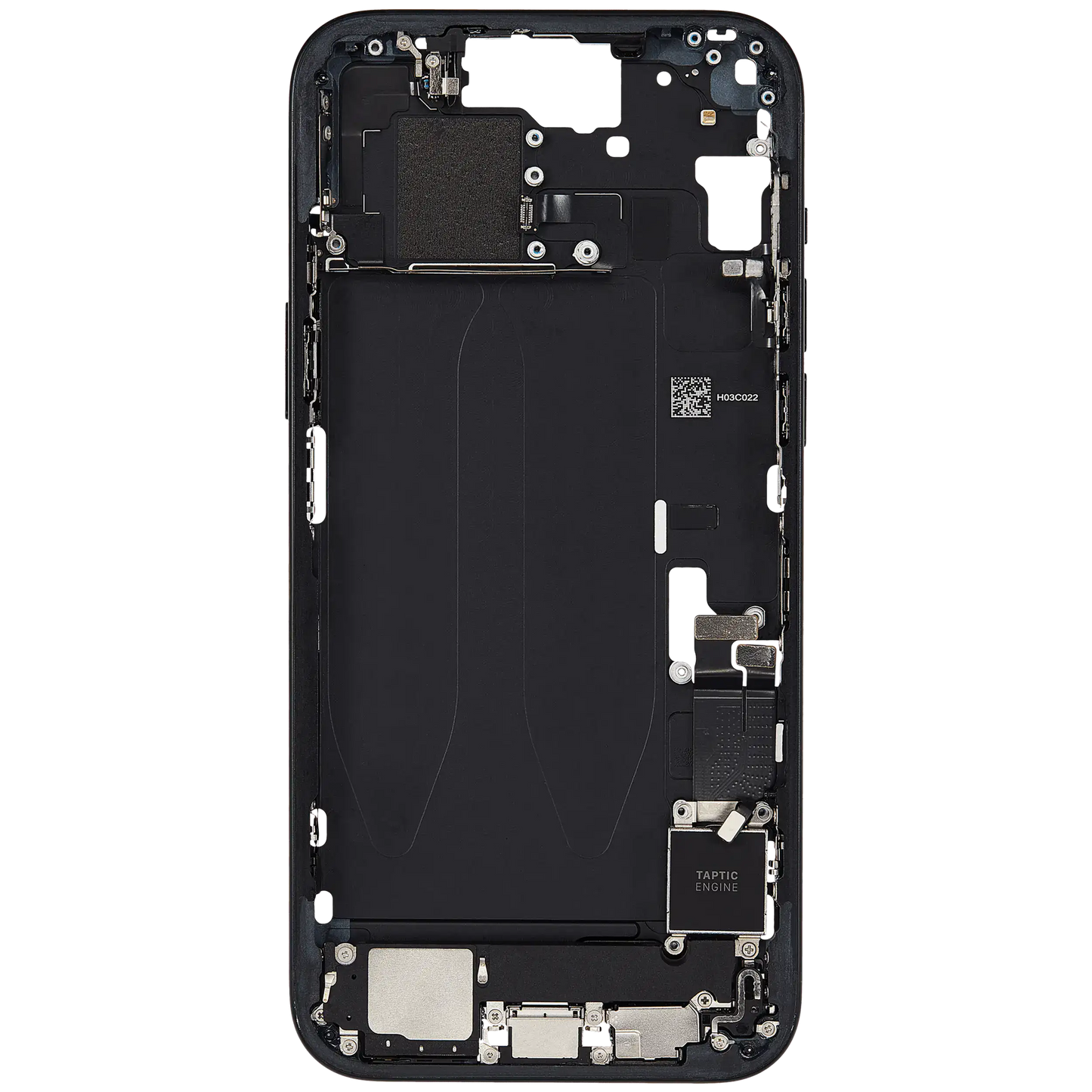 Mid-Frame Housing W/ Charging Port Flex & Small Parts For iPhone 15 Plus (EU / Global Version) (Used OEM Pull: Grade C) (Black)