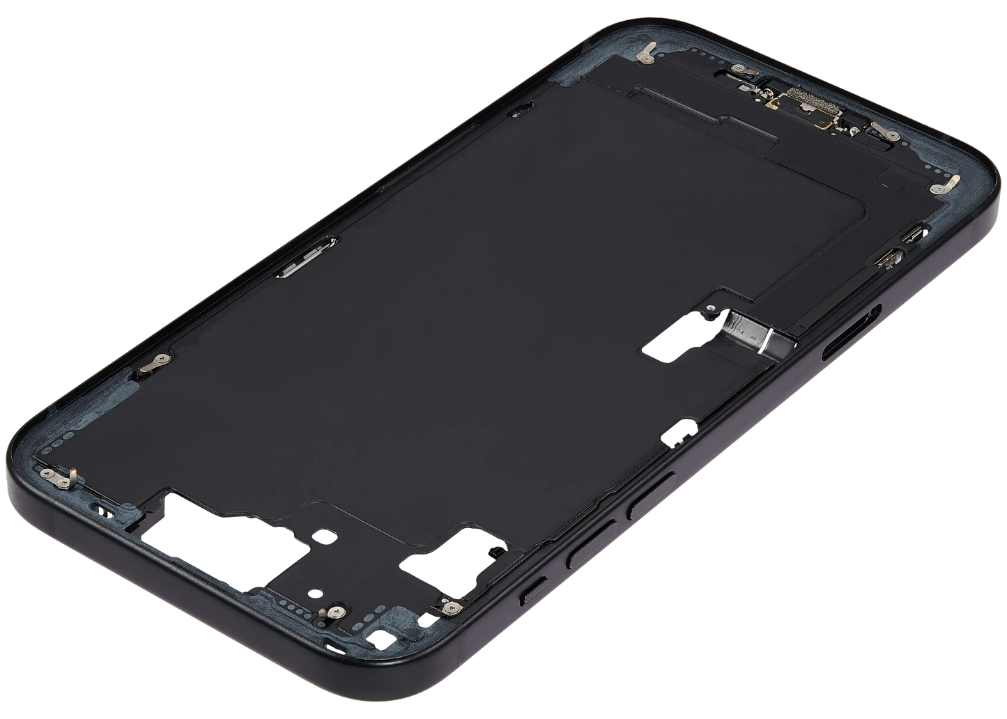 Mid-Frame Housing W/ Charging Port Flex & Small Parts For iPhone 15 Plus (EU / Global Version) (Used OEM Pull: Grade C) (Black)