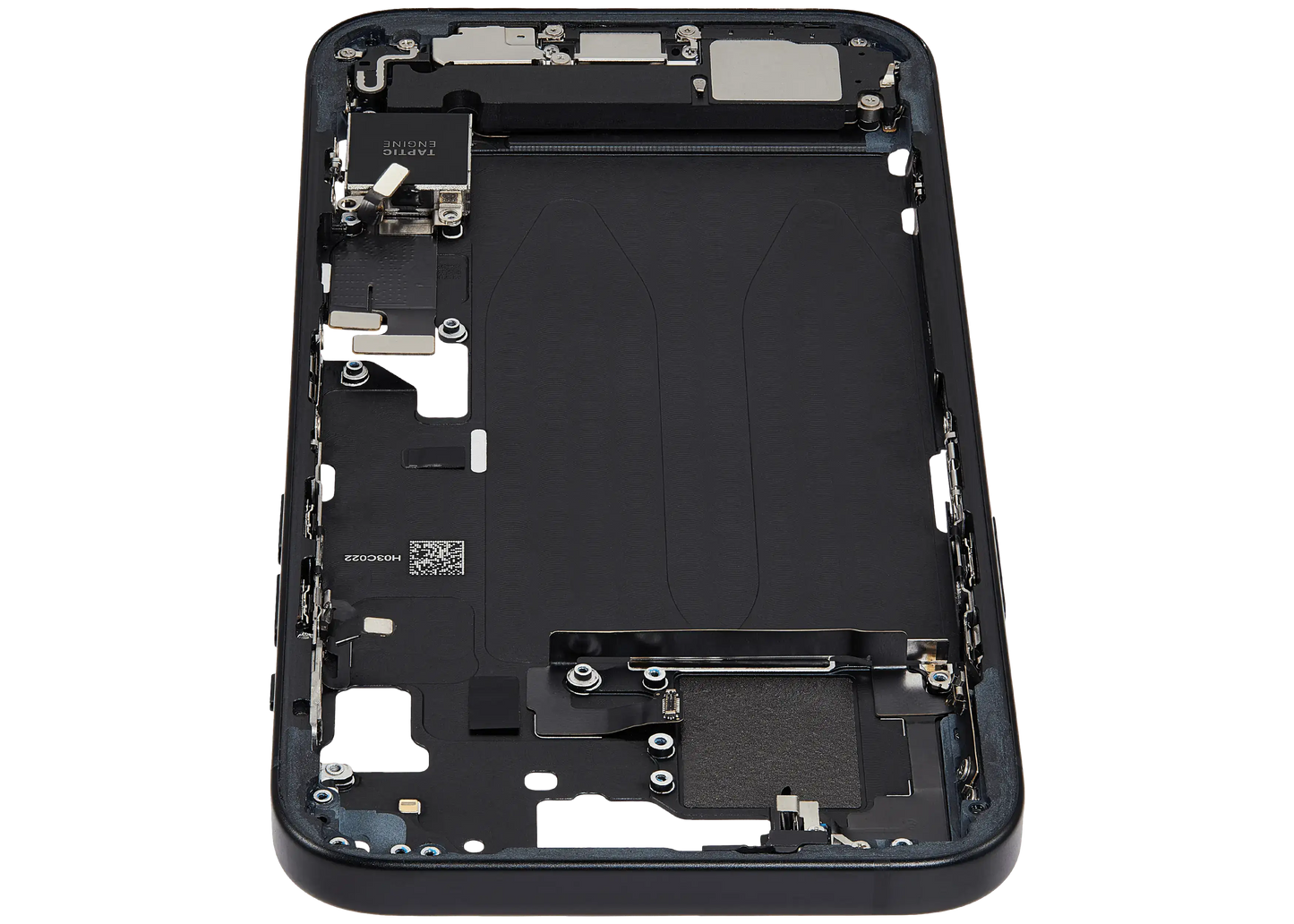 Mid-Frame Housing W/ Charging Port Flex & Small Parts For iPhone 15 Plus (EU / Global Version) (Used OEM Pull: Grade C) (Black)