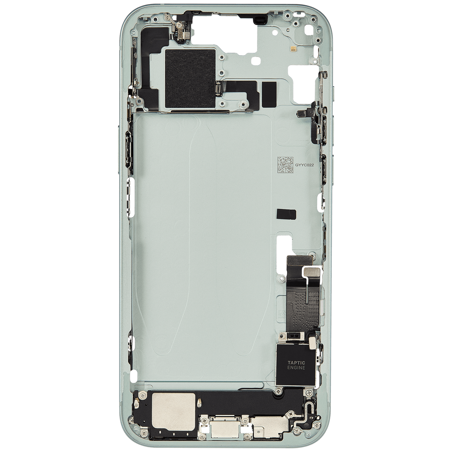 Mid-Frame Housing W/ Charging Port Flex & Small Parts For iPhone 15 Plus (EU / Global Version) (Used OEM Pull: Grade C) (Green)