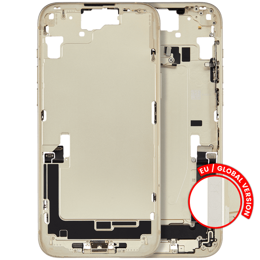 Mid-Frame Housing W/ Charging Port Flex & Small Parts For iPhone 15 Plus (EU / Global Version) (Used OEM Pull: Grade C) (Yellow)