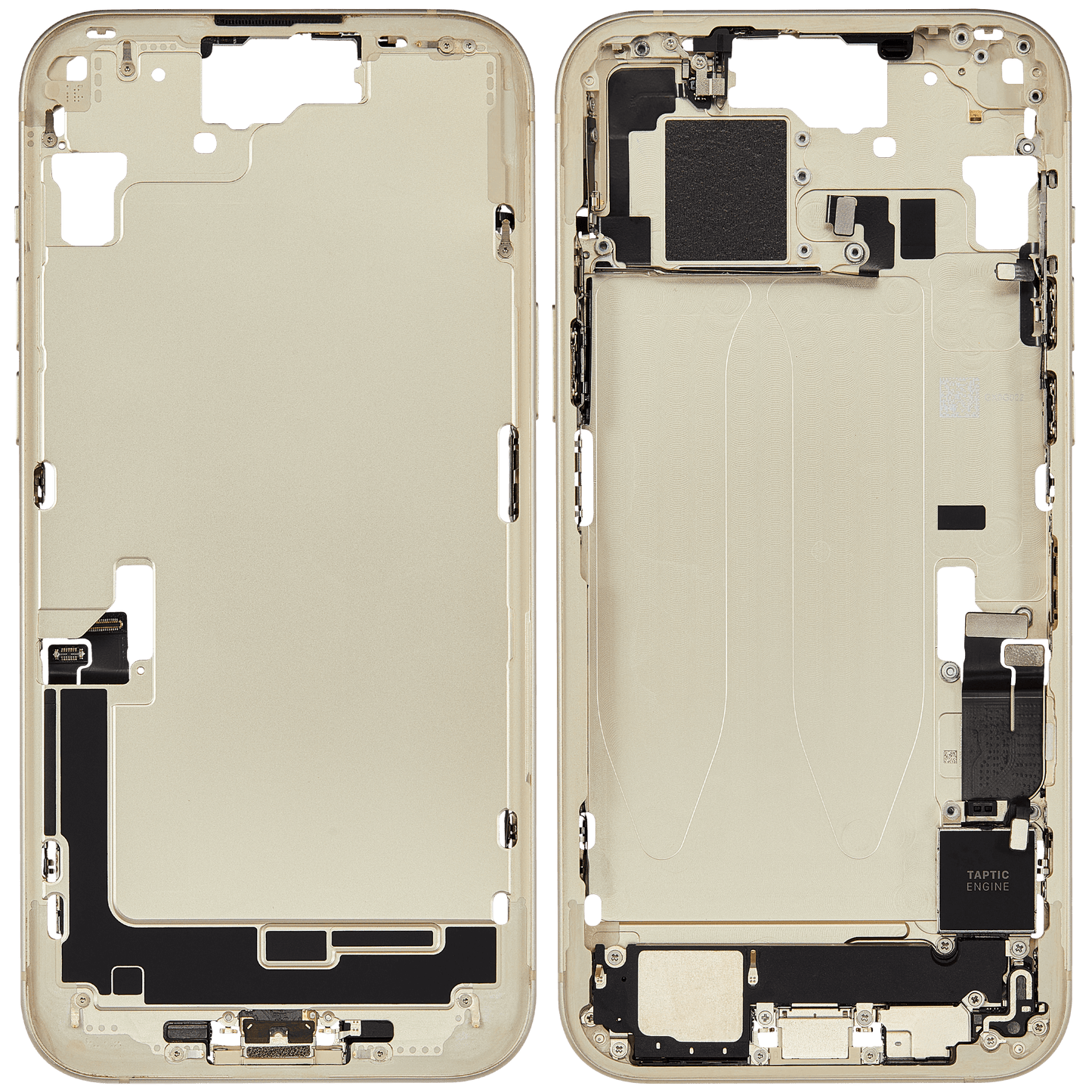 Mid-Frame Housing W/ Charging Port Flex & Small Parts For iPhone 15 Plus (EU / Global Version) (Used OEM Pull: Grade C) (Yellow)