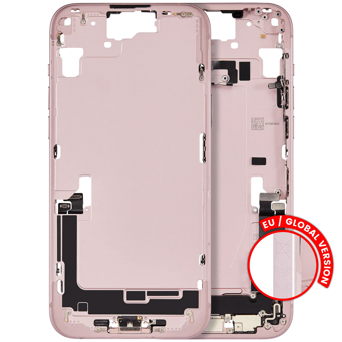 Mid-Frame Housing W/ Charging Port Flex & Small Parts For iPhone 15 Plus (EU / Global Version) (Used OEM Pull: Grade C) (Pink)