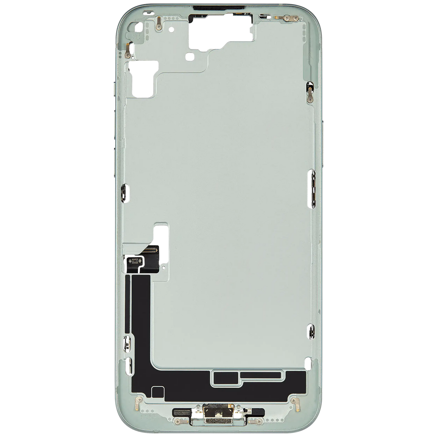 Mid-Frame Housing W/ Charging Port Flex & Small Parts For iPhone 15 Plus (EU / Global Version) (Used OEM Pull: Grade B) (Green)