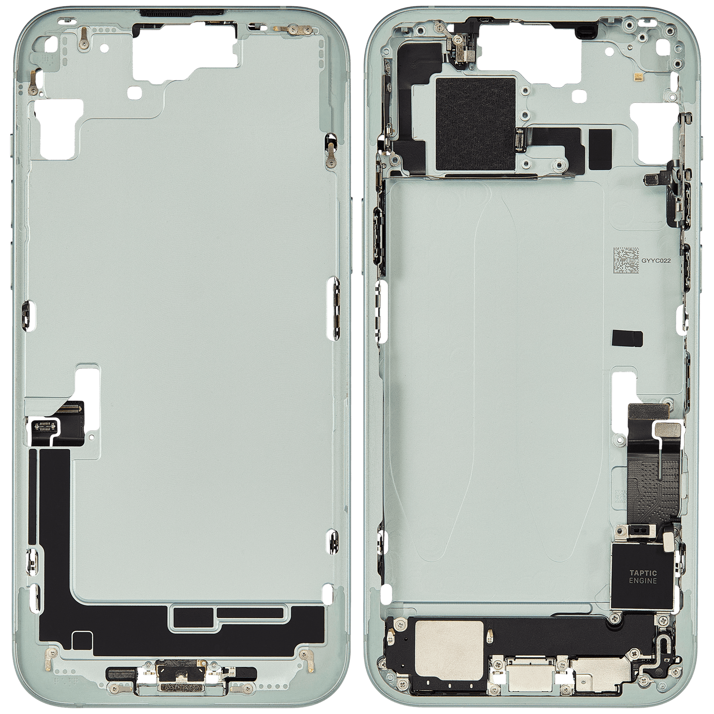 Mid-Frame Housing W/ Charging Port Flex & Small Parts For iPhone 15 Plus (EU / Global Version) (Used OEM Pull: Grade B) (Green)