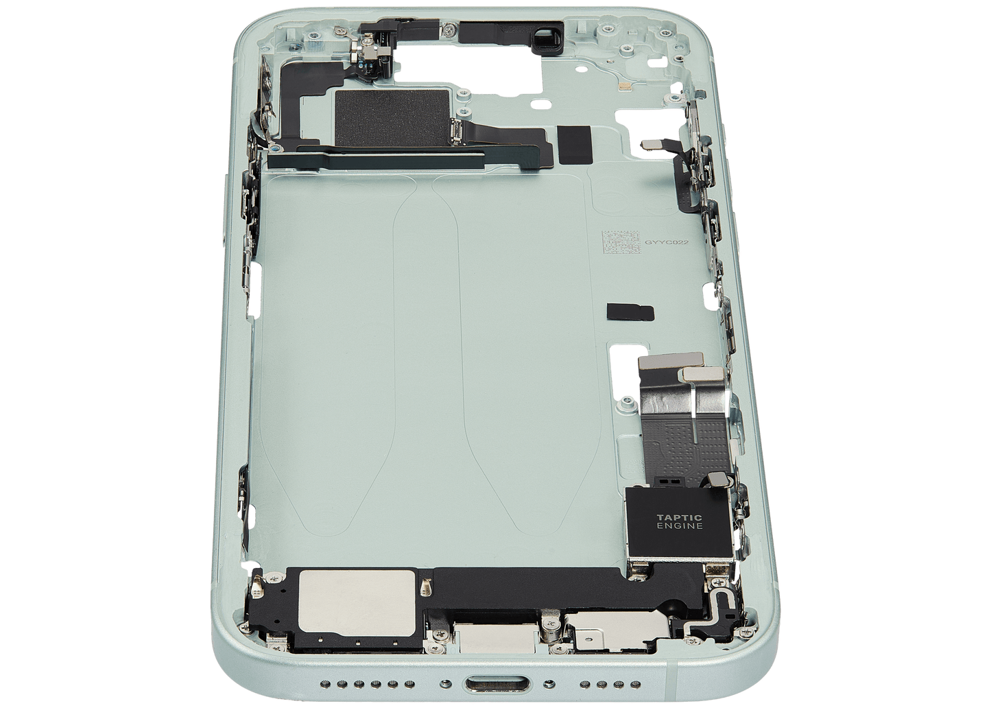 Mid-Frame Housing W/ Charging Port Flex & Small Parts For iPhone 15 Plus (EU / Global Version) (Used OEM Pull: Grade B) (Green)