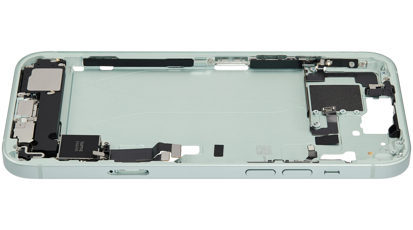 Mid-Frame Housing W/ Charging Port Flex & Small Parts For iPhone 15 Plus (EU / Global Version) (Used OEM Pull: Grade B) (Green)