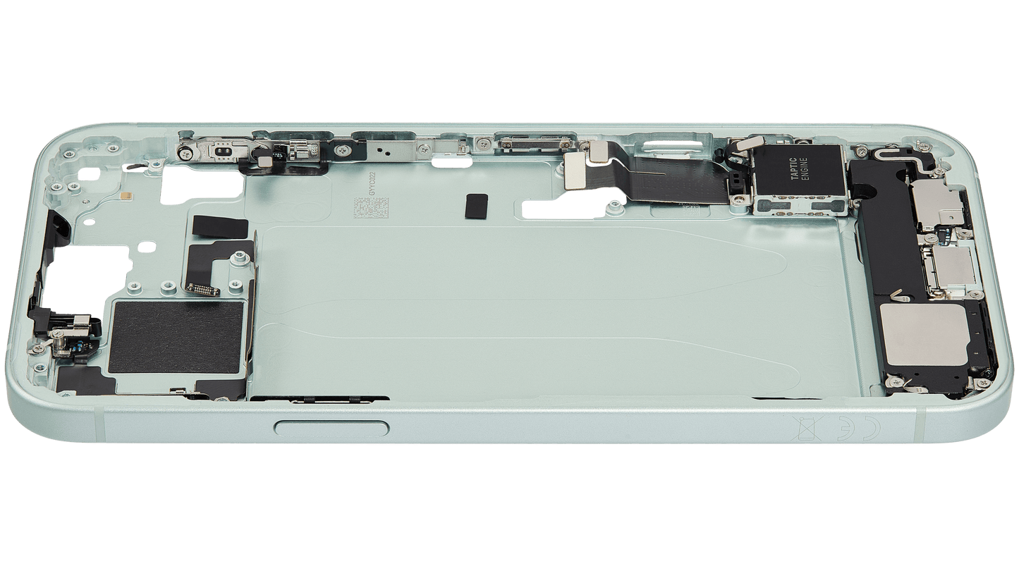 Mid-Frame Housing W/ Charging Port Flex & Small Parts For iPhone 15 Plus (EU / Global Version) (Used OEM Pull: Grade B) (Green)
