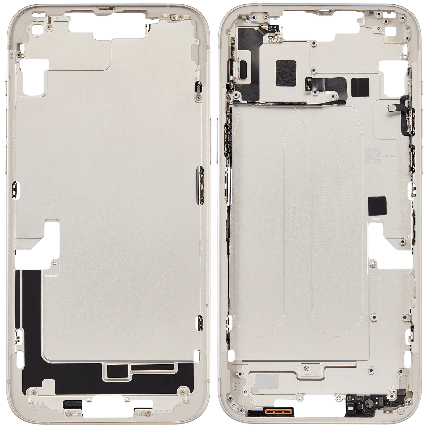 Mid-Frame Housing W/ Charging Port Flex & Small Parts For iPhone 14 Plus (EU / Global Version) (Used OEM Pull: Grade A) (Starlight)