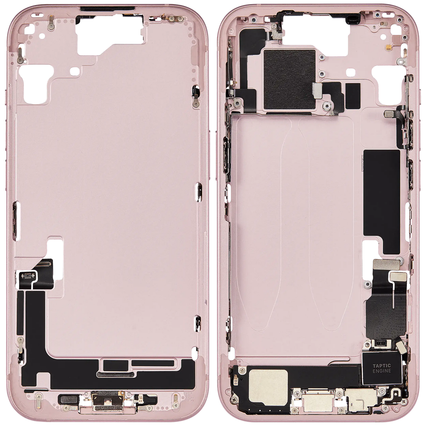 Mid-Frame Housing W/ Charging Port Flex & Small Parts For iPhone 15 (EU / Global Version) (Used OEM Pull: Grade A) (Pink)