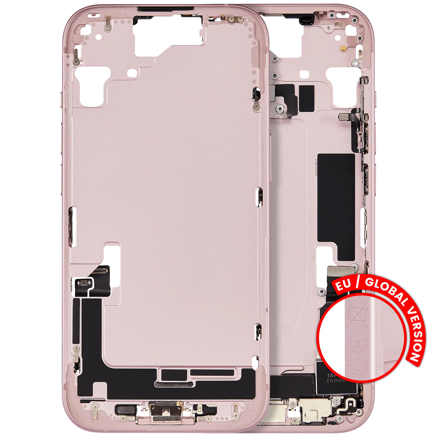 Mid-Frame Housing W/ Charging Port Flex & Small Parts For iPhone 15 (EU / Global Version) (Used OEM Pull: Grade A) (Pink)