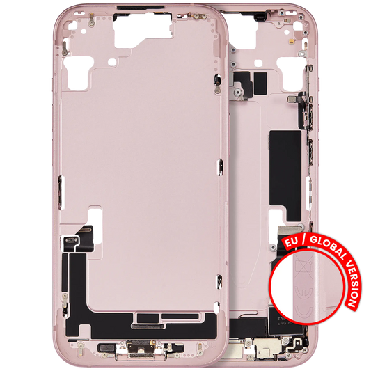 Mid-Frame Housing W/ Charging Port Flex & Small Parts For iPhone 15 (EU / Global Version) (Used OEM Pull: Grade A) (Pink)