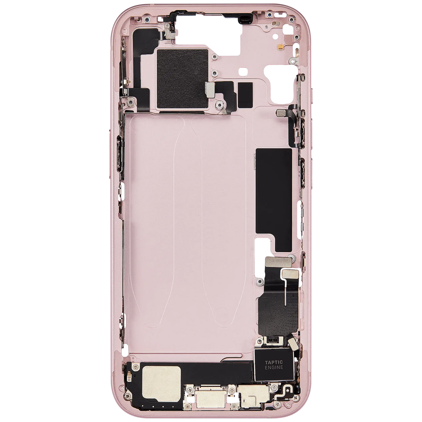 Mid-Frame Housing W/ Charging Port Flex & Small Parts For iPhone 15 (EU / Global Version) (Used OEM Pull: Grade A) (Pink)