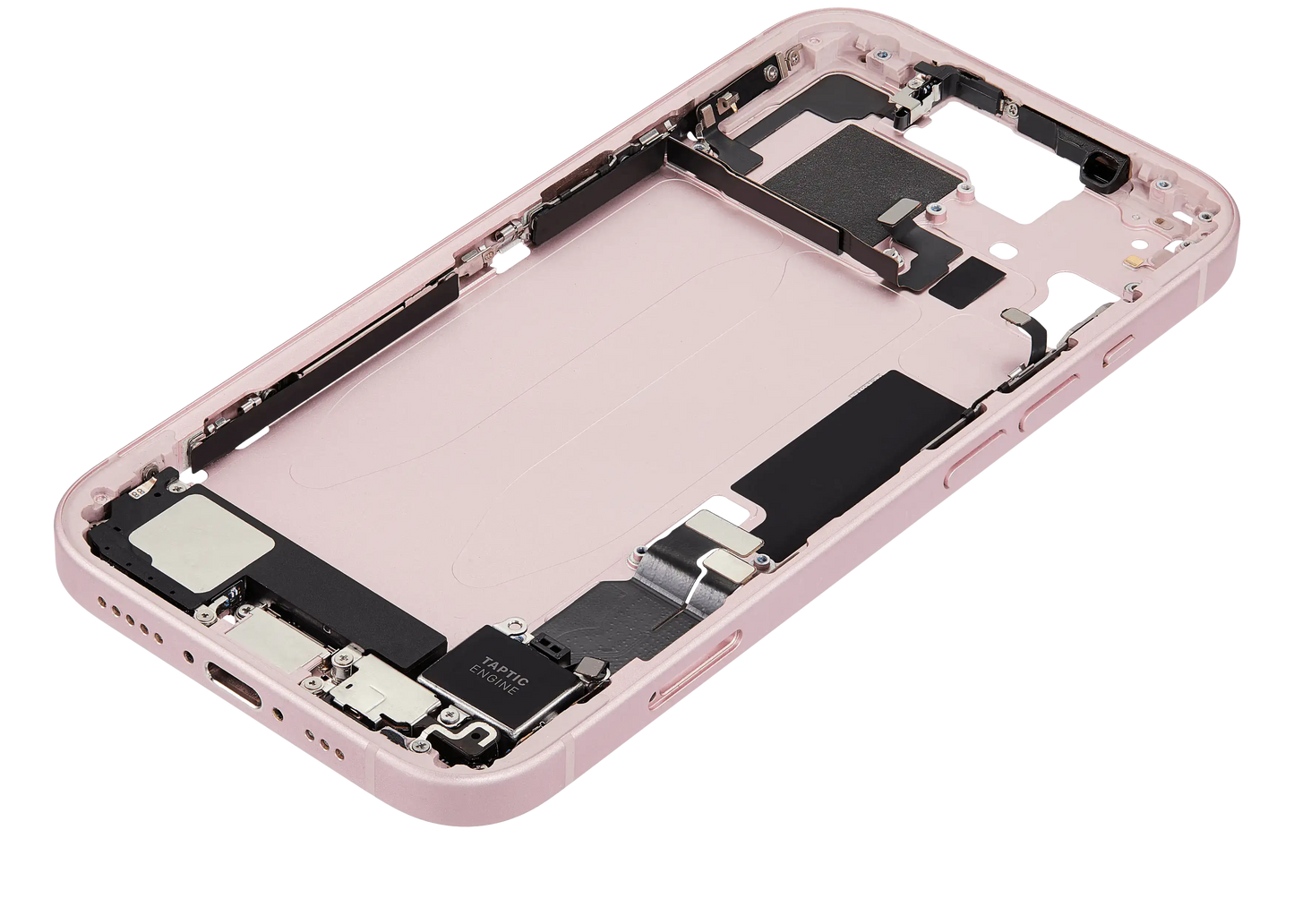 Mid-Frame Housing W/ Charging Port Flex & Small Parts For iPhone 15 (EU / Global Version) (Used OEM Pull: Grade A) (Pink)