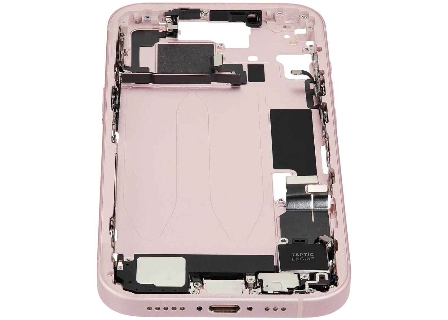 Mid-Frame Housing W/ Charging Port Flex & Small Parts For iPhone 15 (EU / Global Version) (Used OEM Pull: Grade A) (Pink)