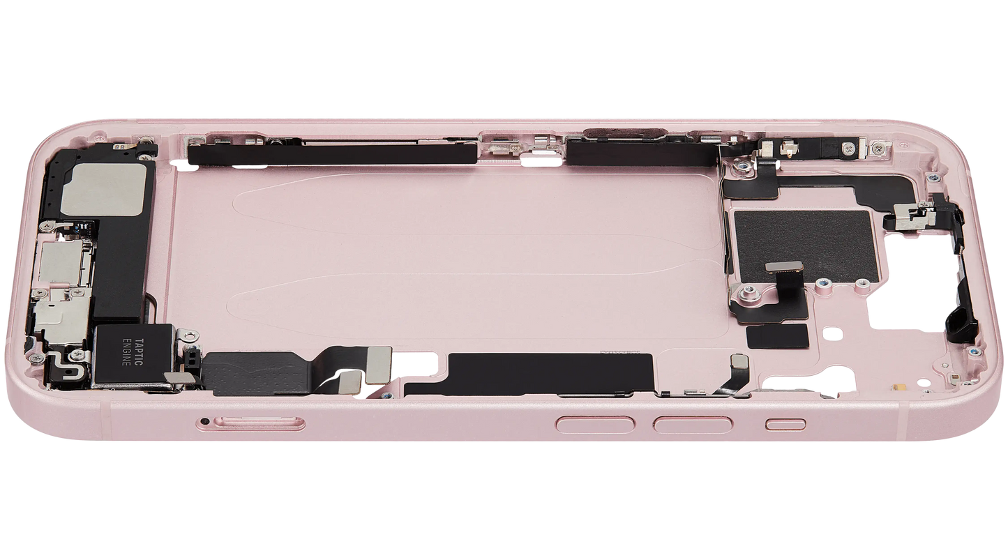 Mid-Frame Housing W/ Charging Port Flex & Small Parts For iPhone 15 (EU / Global Version) (Used OEM Pull: Grade A) (Pink)