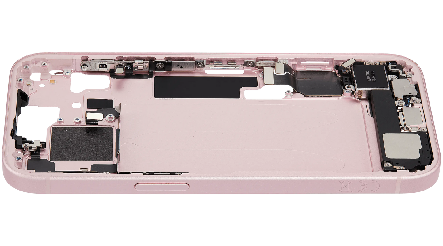 Mid-Frame Housing W/ Charging Port Flex & Small Parts For iPhone 15 (EU / Global Version) (Used OEM Pull: Grade A) (Pink)