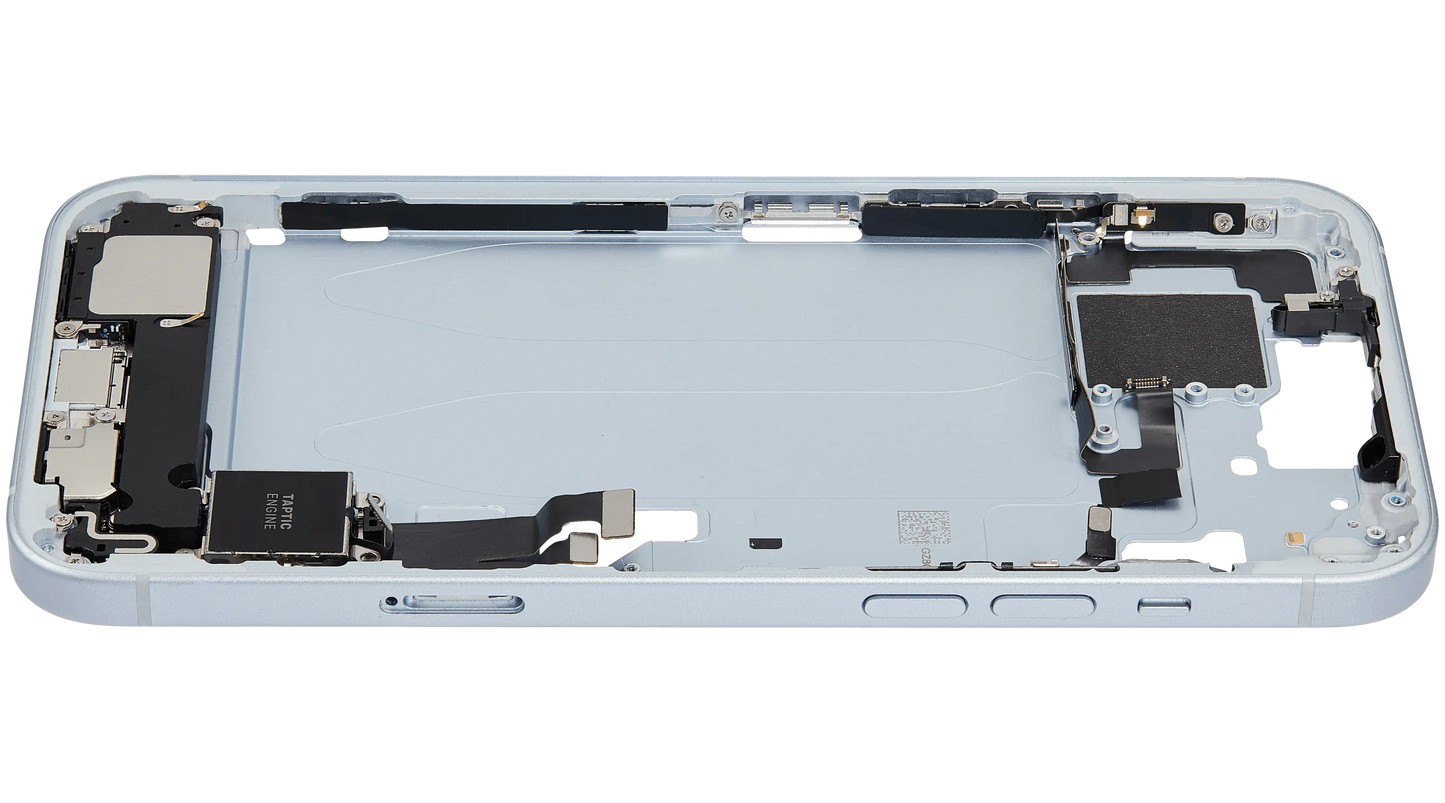 Mid-Frame Housing W/ Charging Port Flex & Small Parts For iPhone 15 Plus (EU / Global Version) (Used OEM Pull: Grade A) (Blue)