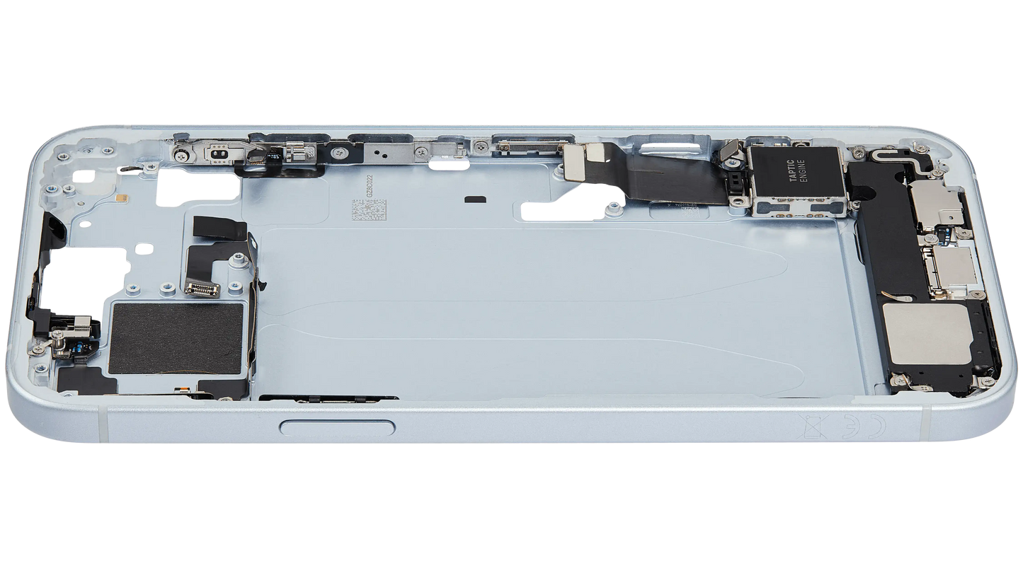 Mid-Frame Housing W/ Charging Port Flex & Small Parts For iPhone 15 Plus (EU / Global Version) (Used OEM Pull: Grade A) (Blue)