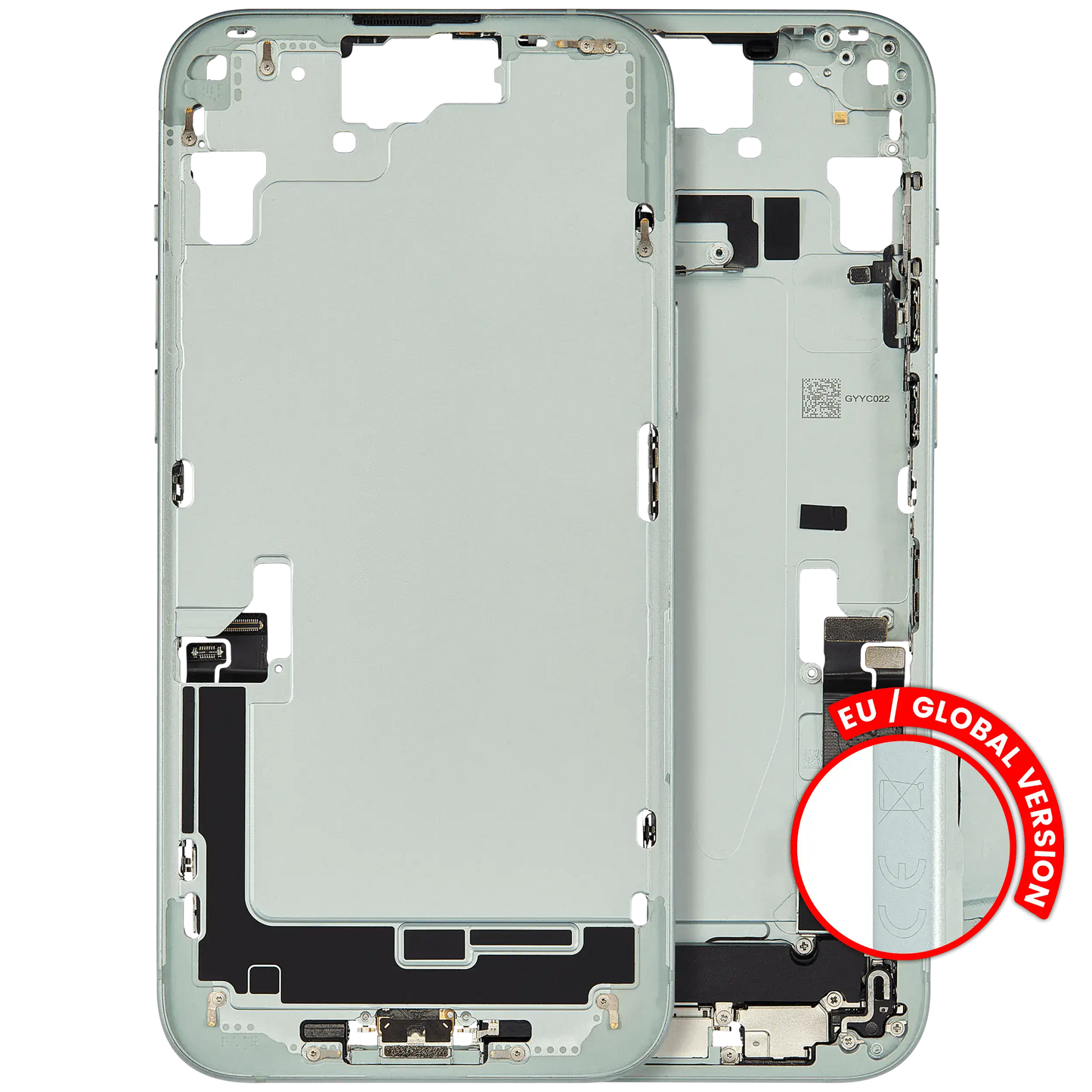 Mid-Frame Housing W/ Charging Port Flex & Small Parts For iPhone 15 Plus (EU / Global Version) (Used OEM Pull: Grade A) (Green)