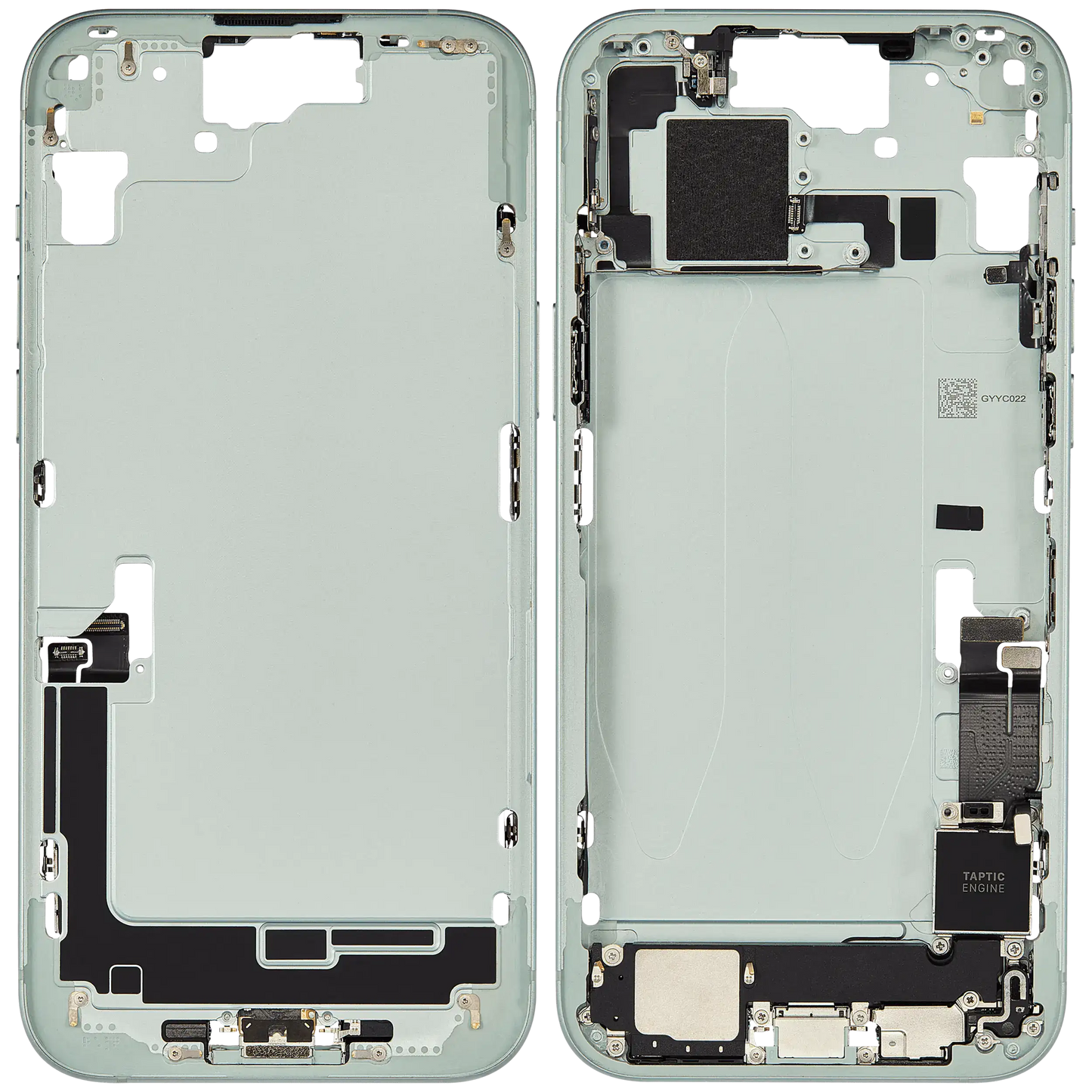 Mid-Frame Housing W/ Charging Port Flex & Small Parts For iPhone 15 Plus (EU / Global Version) (Used OEM Pull: Grade A) (Green)