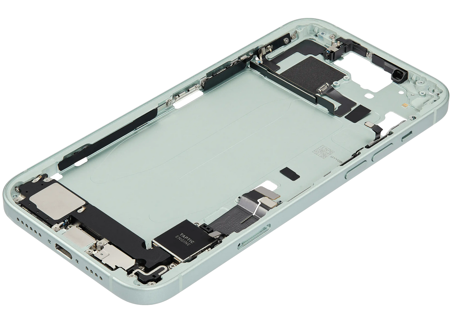 Mid-Frame Housing W/ Charging Port Flex & Small Parts For iPhone 15 Plus (EU / Global Version) (Used OEM Pull: Grade A) (Green)