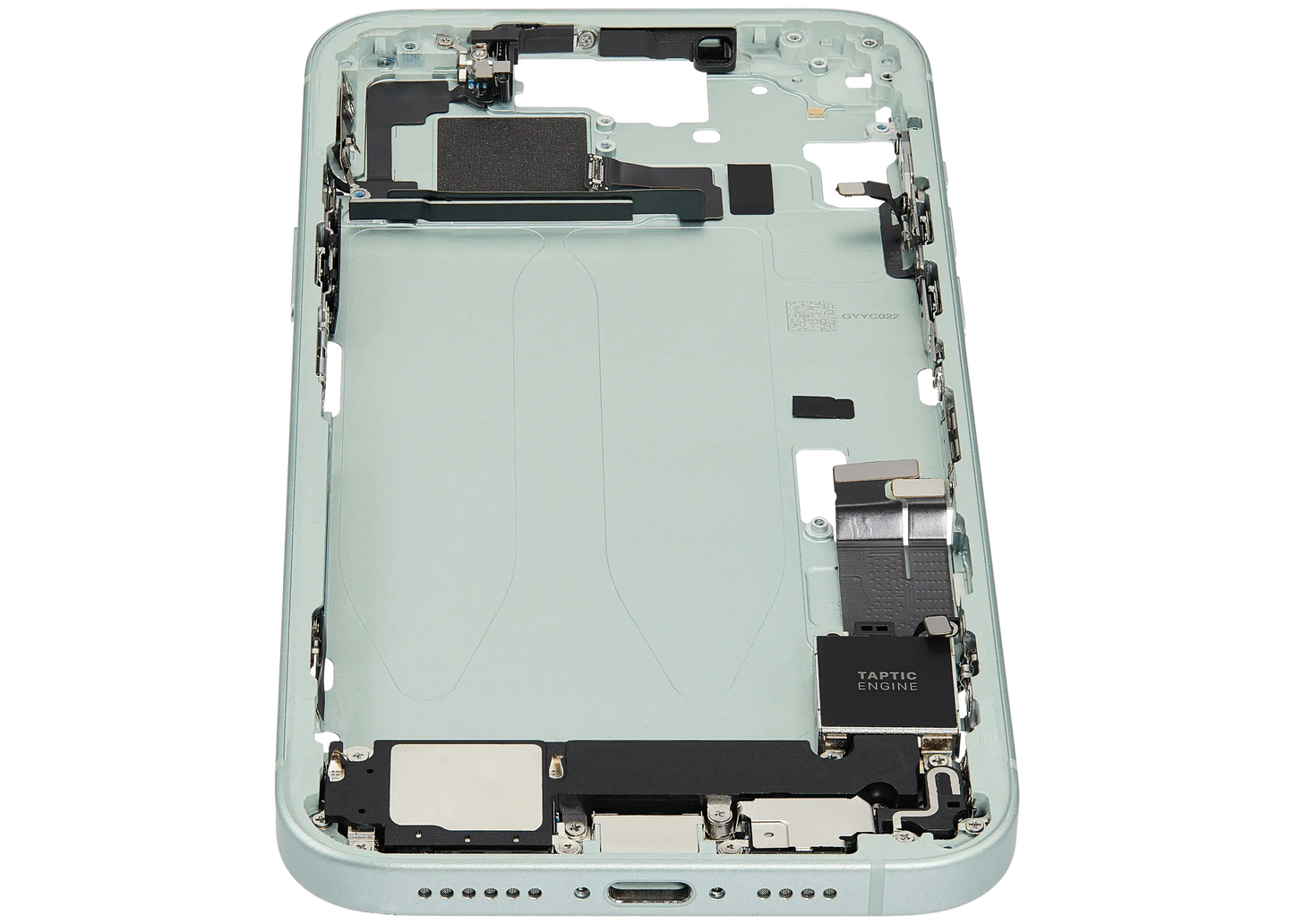 Mid-Frame Housing W/ Charging Port Flex & Small Parts For iPhone 15 Plus (EU / Global Version) (Used OEM Pull: Grade A) (Green)