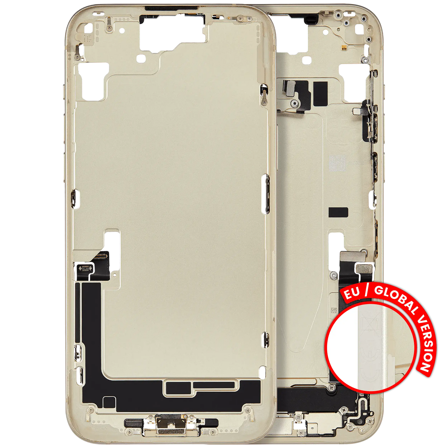 Mid-Frame Housing W/ Charging Port Flex & Small Parts For iPhone 15 Plus (EU / Global Version) (Used OEM Pull: Grade A) (Yellow)