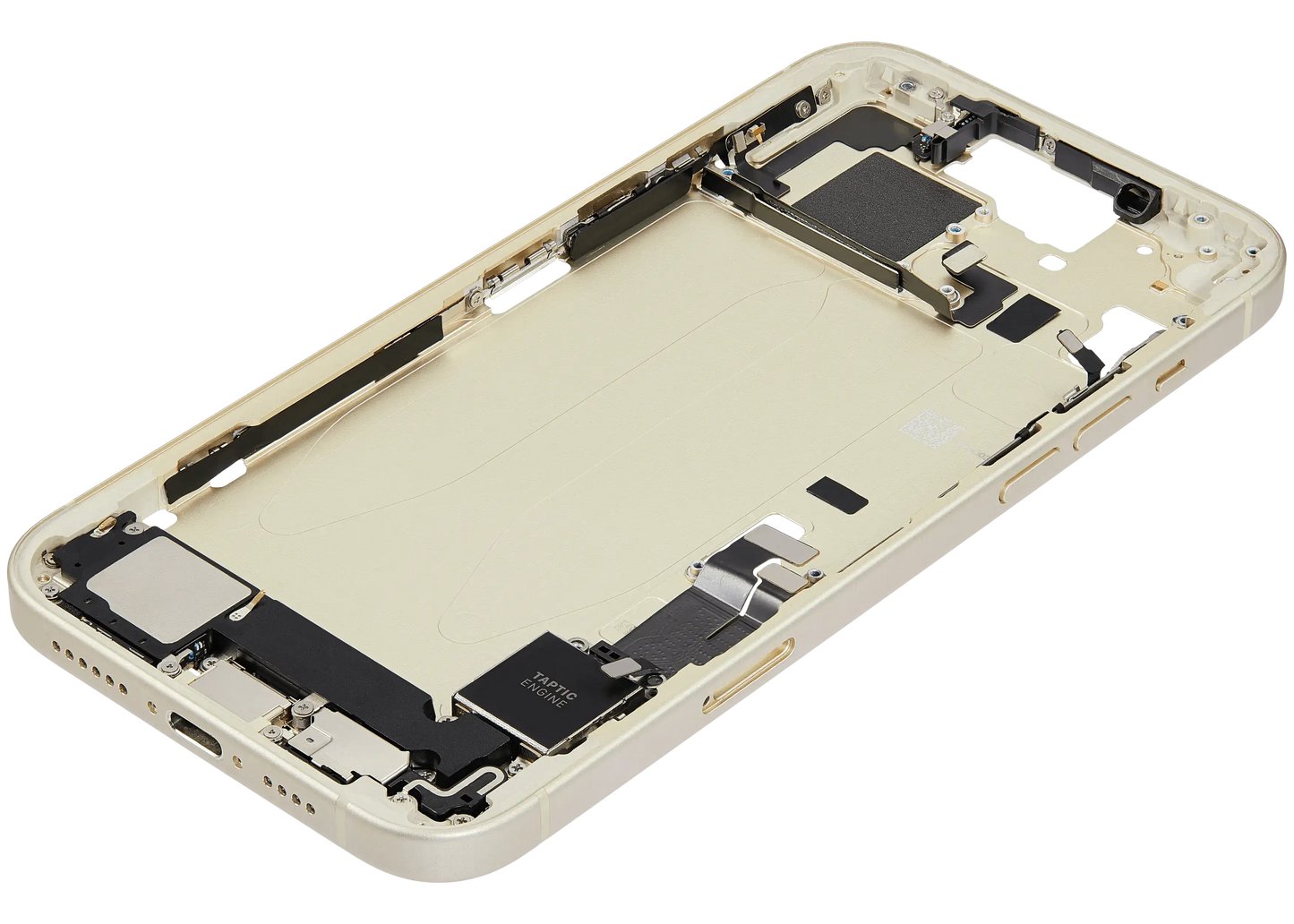 Mid-Frame Housing W/ Charging Port Flex & Small Parts For iPhone 15 Plus (EU / Global Version) (Used OEM Pull: Grade A) (Yellow)