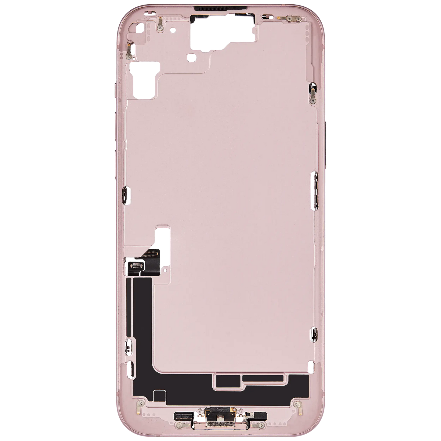 Mid-Frame Housing W/ Charging Port Flex & Small Parts For iPhone 15 Plus (EU / Global Version) (Used OEM Pull: Grade A) (Pink)