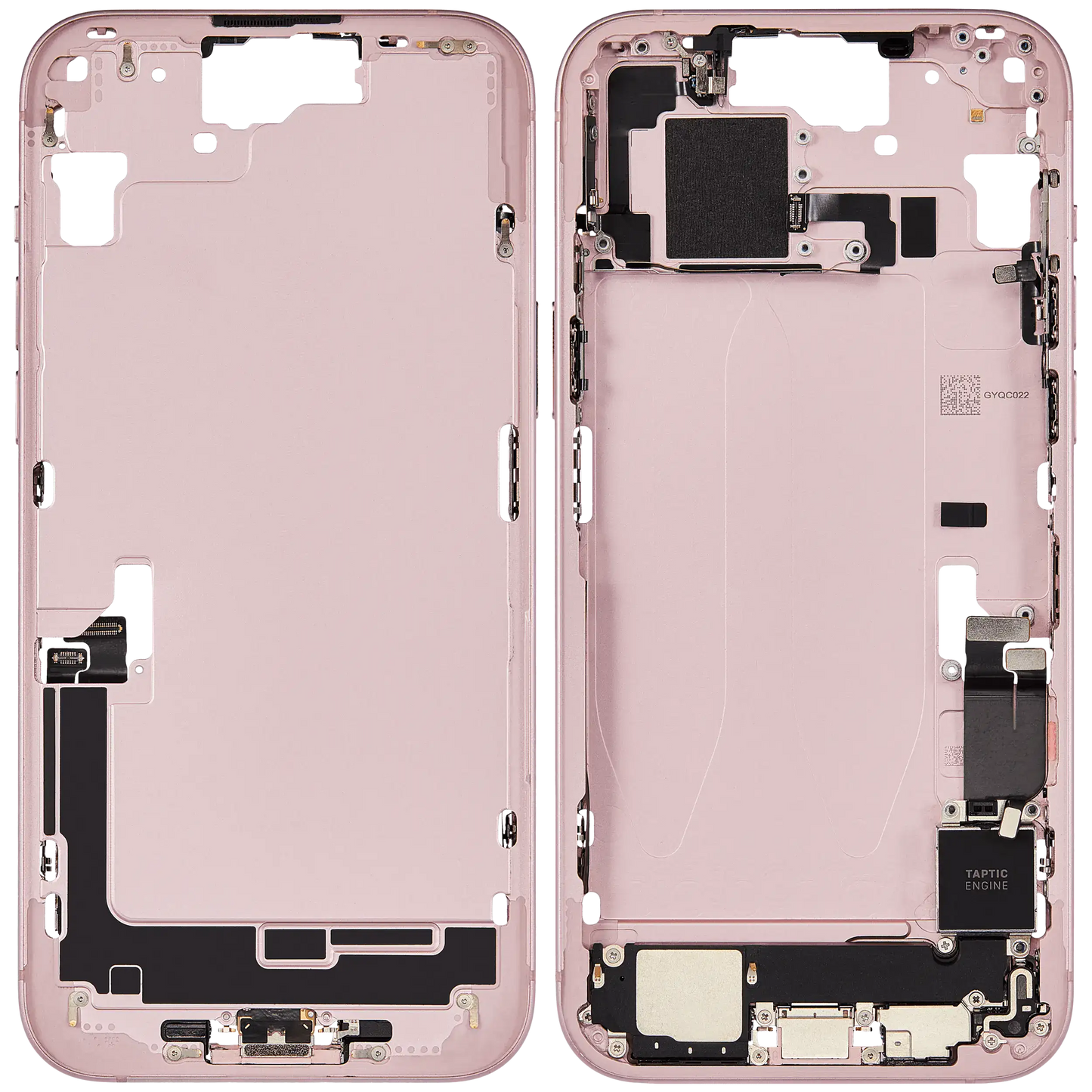 Mid-Frame Housing W/ Charging Port Flex & Small Parts For iPhone 15 Plus (EU / Global Version) (Used OEM Pull: Grade A) (Pink)